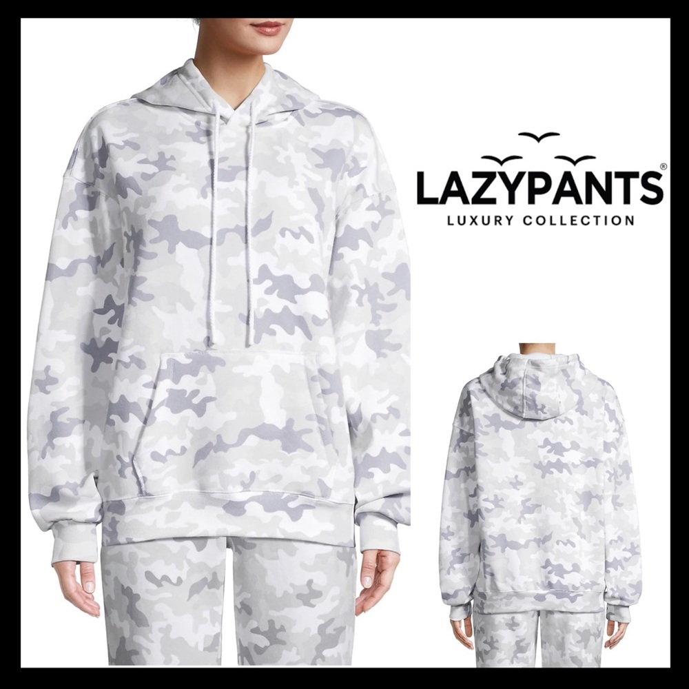 LAZYPANTS The Cooper Hoodie Sweatshirt In White Camo - Picture 2 of 15